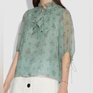 COACH Prairie Bouquet Silk Top Pheasant Flowy Floral‎ Ruffle Sheer Romantic